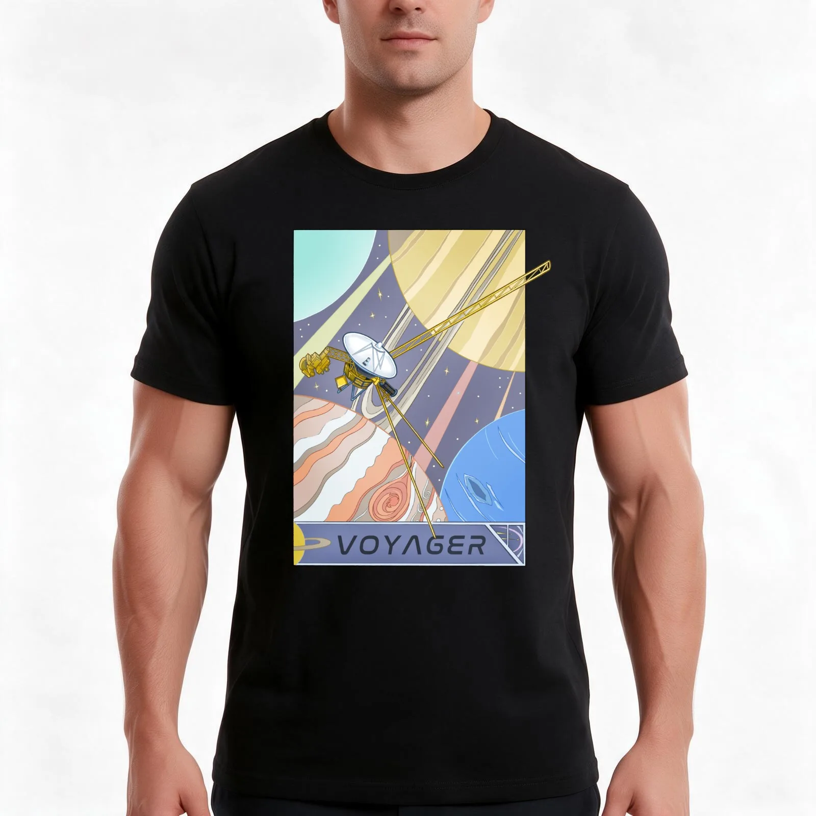 Voyager Probe in Space - An Illustration of Space Exploration T-Shirt, Summer Casual Cotton Tee, Oversized Streetwear Tops