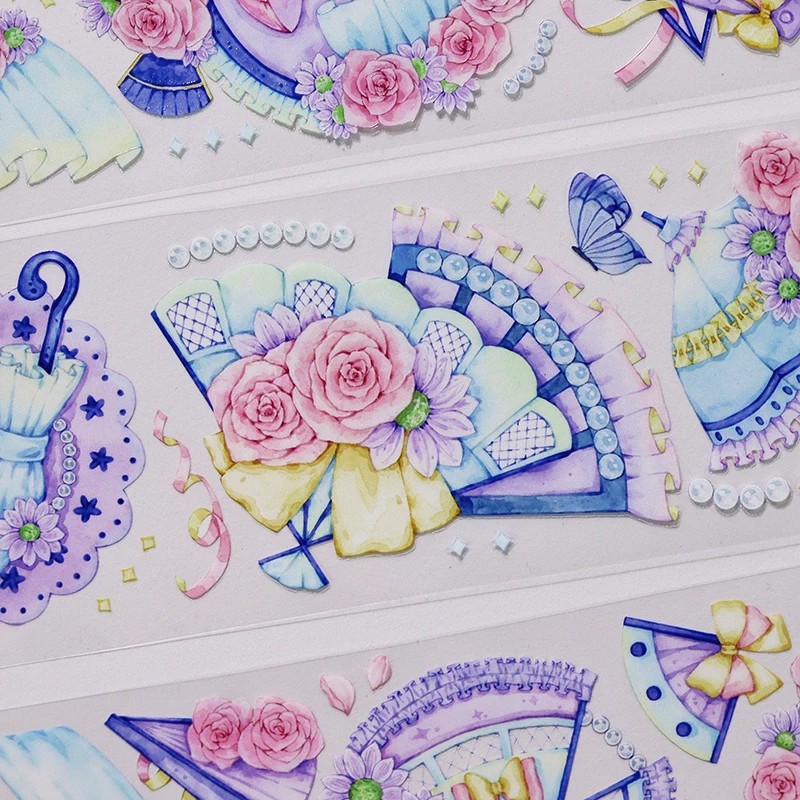 OKMT Pet Washi Tape Journal Card Goods Badge Decoration Stickers Rose Fan, Crystal Special Oil