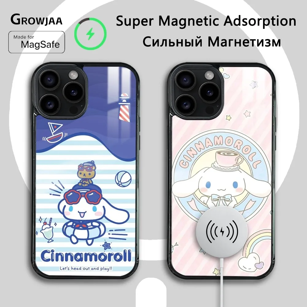 

Cartoon Sanrio Cinnamoroll Phone Case For iPhone 16 15 14 13 12 11 Pro Max Plus Mini New Magsafe Mirror Wireless Magnetic Cover