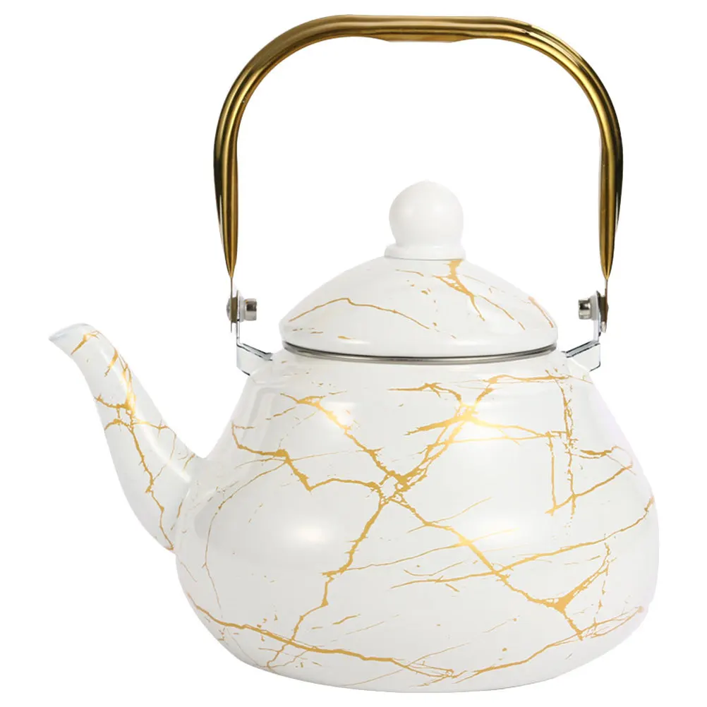 غلاية شاي سميكة للمياه بنمط رخامي للمنزل والفندق والمكتب ومقبض من المينا وعاء قهوة للاستخدام اليومي غلاية تسخين