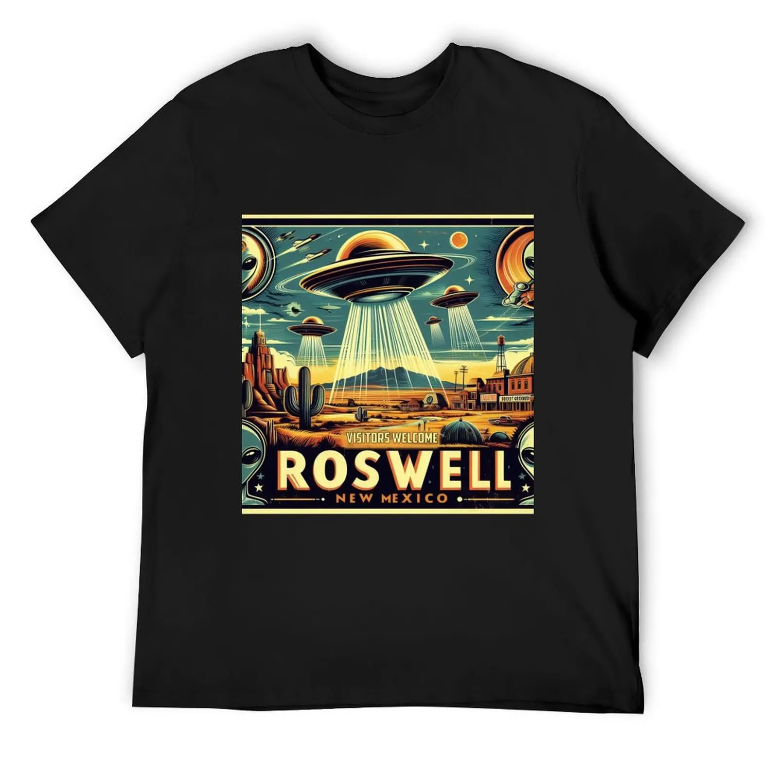 ROSWELL TOURISM POSTER (Visitors Welcome!) T-Shirt blue archive anime t shirts heavy weight t shirts for men