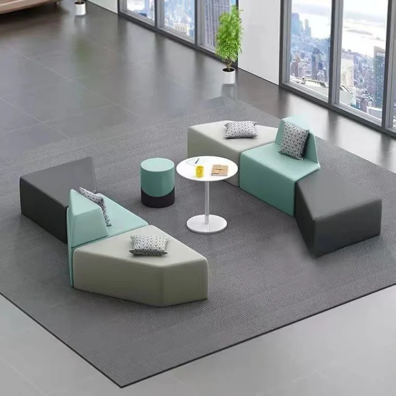 Custom Simple Modern Office Sofa Rest Area Reception Studio Simple Fabric Sofa Coffee Table Set