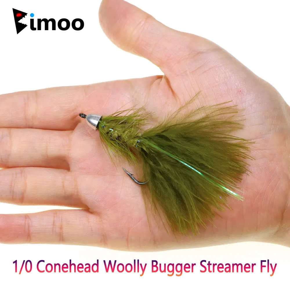 

Bimoo 2/4pcs 1/0 Conehead Woolly Bugger Streamer Fast Sinking Marabou Feather Tail Woolly Worm For Trout Bass Sea Fishing Lures