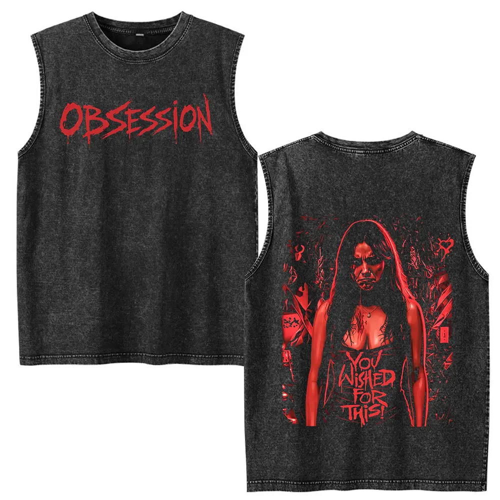 Horror Movie Obsession Nikki Vintage Washed Vest T-shirt Men's Clothing Casual Cotton Sleeveless Tank Tops Oversized Streetwear