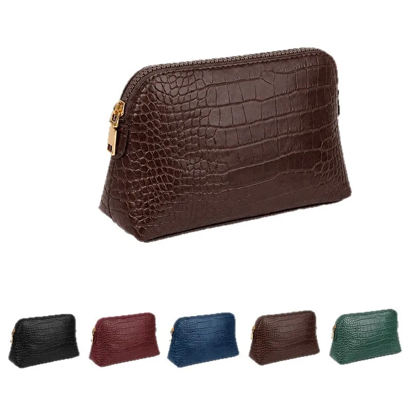 Crocodile Leather Pattern Cosmetic Bag Zipper Woman Vintage Shell Travel Make Up Bag Diy Gift Pouch