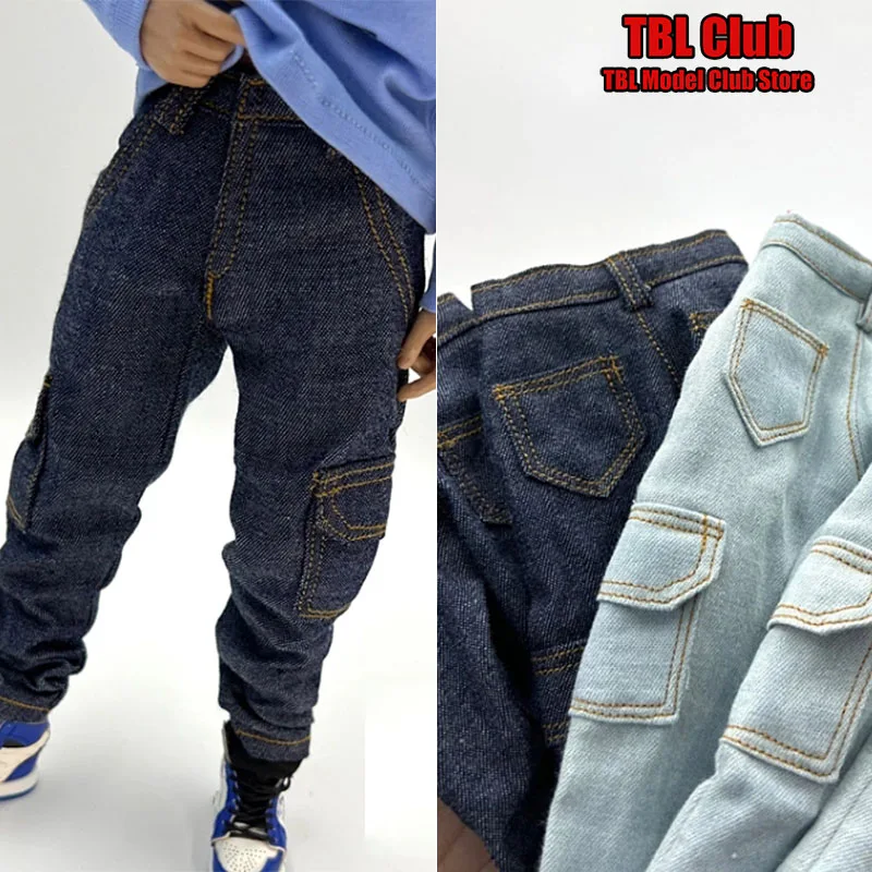 

1/6 Male Soldier Stretch Jeans Casual Multi Pocket Denim Work Hip Hop Street Pants Fit 12inch Action Figure Body Toys