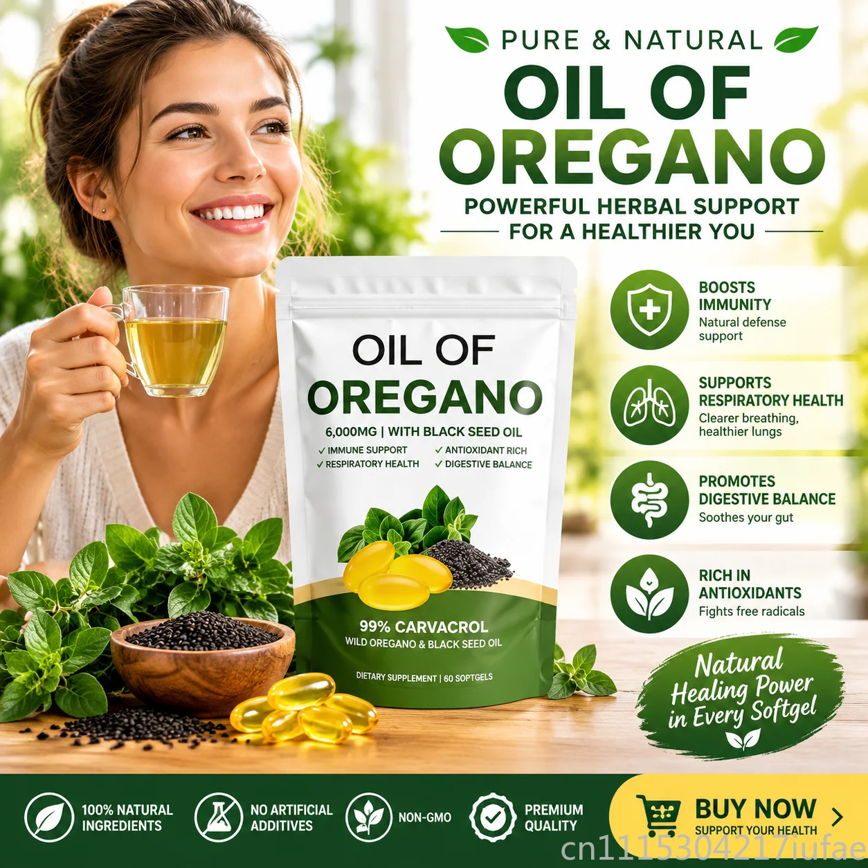 60 Count Oregano Oil Black Seed Oil Softgels Herbal Plant-Based Natural Supplement Capsules for Immune & Digestive Support