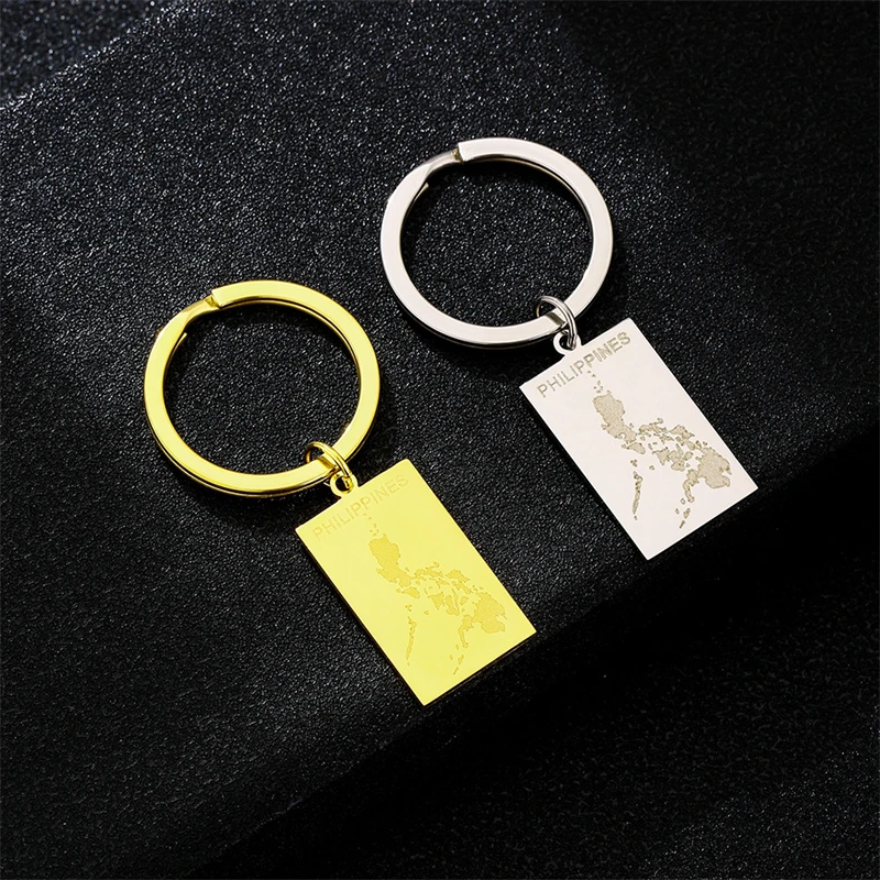 Trendy Philippines Map Flag Keychain for Men Women Stainless Steel Pendant Key Chain Gold Color Pilipinas Amulet Accessory Gifts