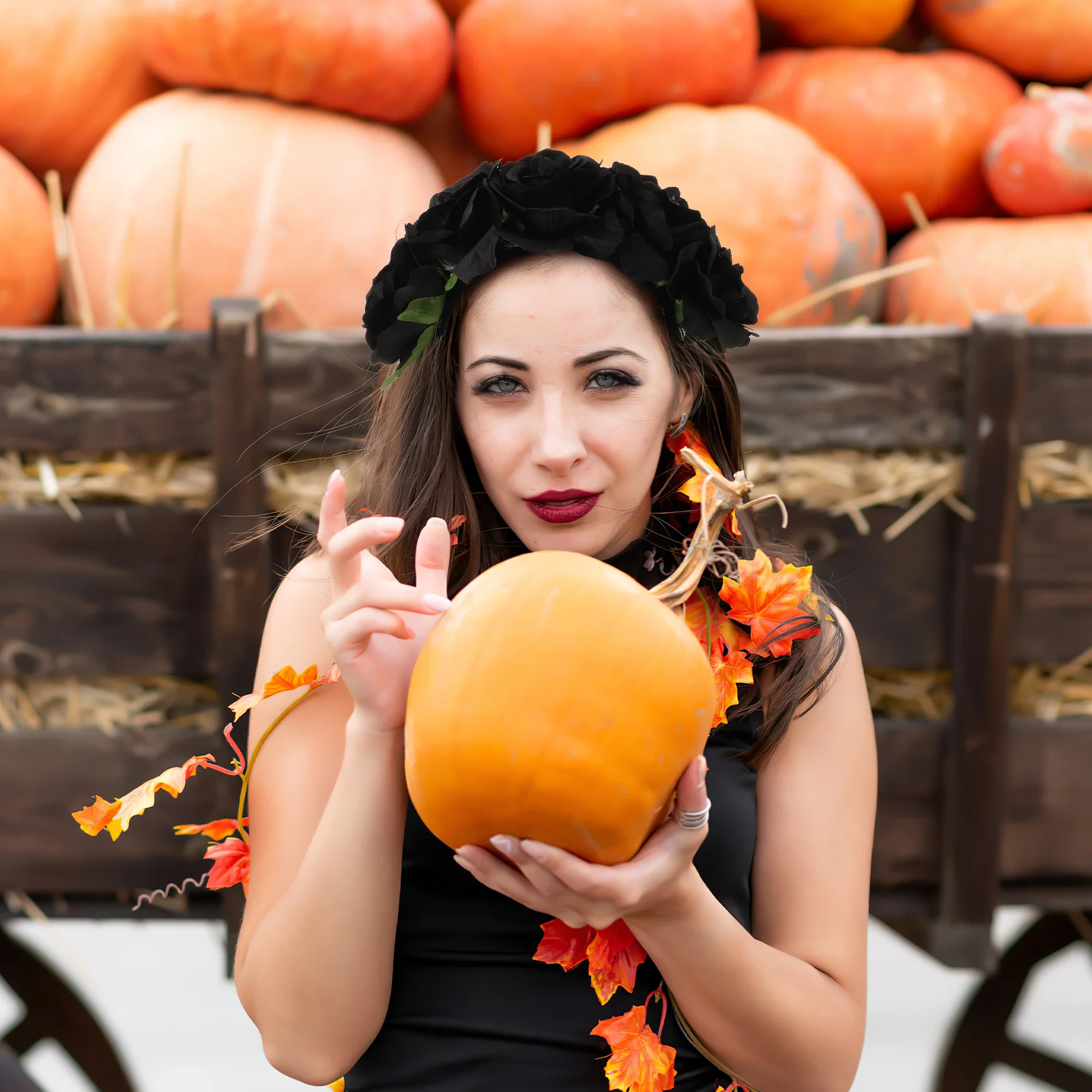 

Rose Decor Head Black Pattern For Halloween Festival Party Carnival Makeup Accessory Headwear Veil Halloween Veil Carnival