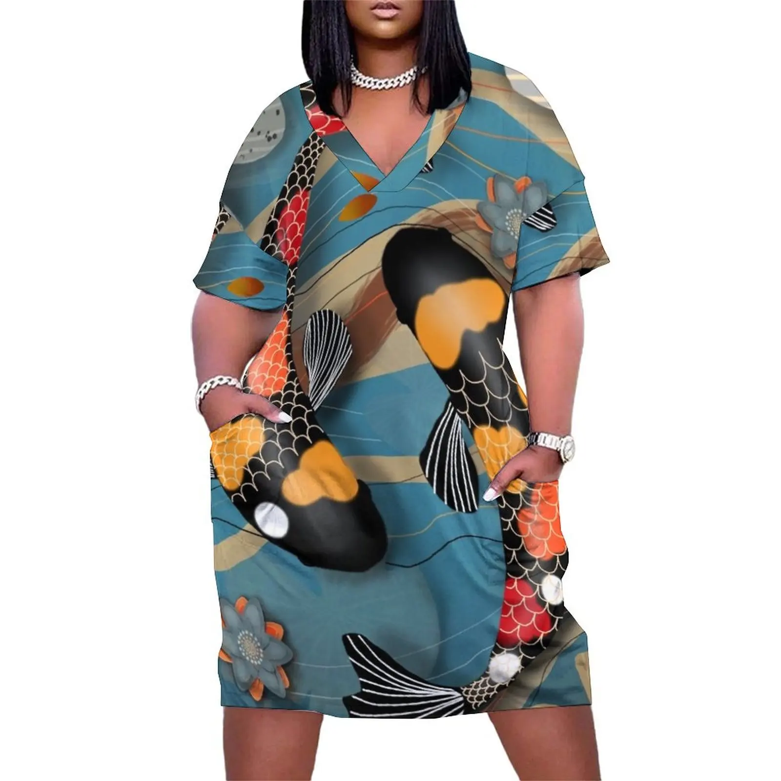 

Koi Watergarden Loose Pocket Dress women"s evening dress 2024 dress summer 2024 women clothes