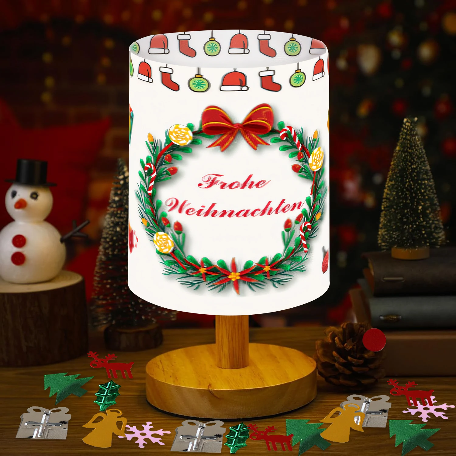 

1 Set Christmas Table Decoration Tea Candle Cover Set with Paper Scraps Themed Lampshade And Napkins - Festive Tabletop Accessor