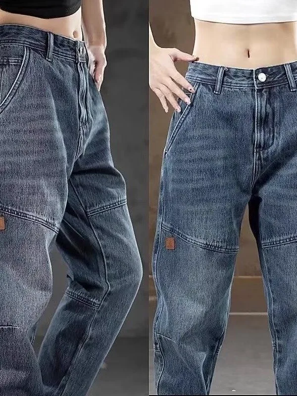 

Men's Casual Straight Leg Wide Leg Jeans Spring Autumn Loose Splicing Workwear High Street Trousers Faionable Youth Sle