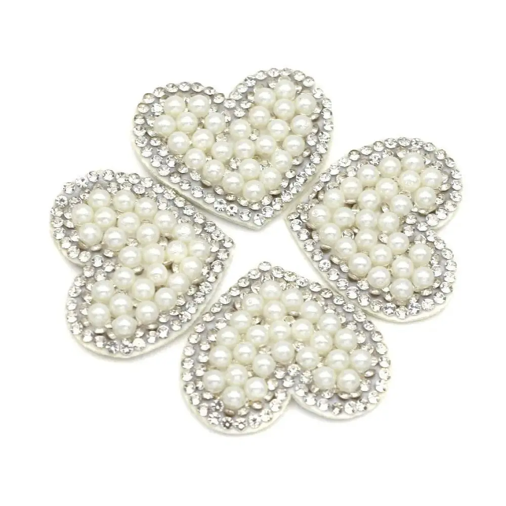 10Pcs 37MM Star Heart 3D Pearl Rhinestone Applique for DIY Clothes Crafts Decor Patches Headwear Hair Bow Accessories Patches