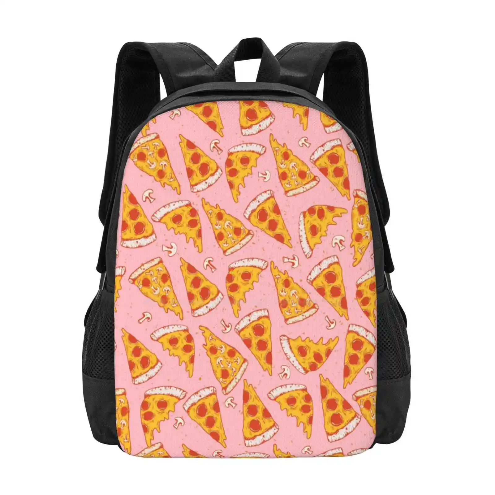 Pizza Night-Pink Pattern Design Laptop Travel School Bags Pizza Mushrooms Cheese Food Sauce Pepperoni