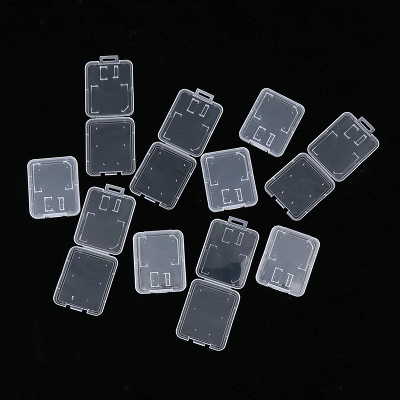 10pcs SD Memory Card Storage Box Transparent Plastic TF Sim Card Storage Case Holder SDHC MMC XD CF Card Protective Cover