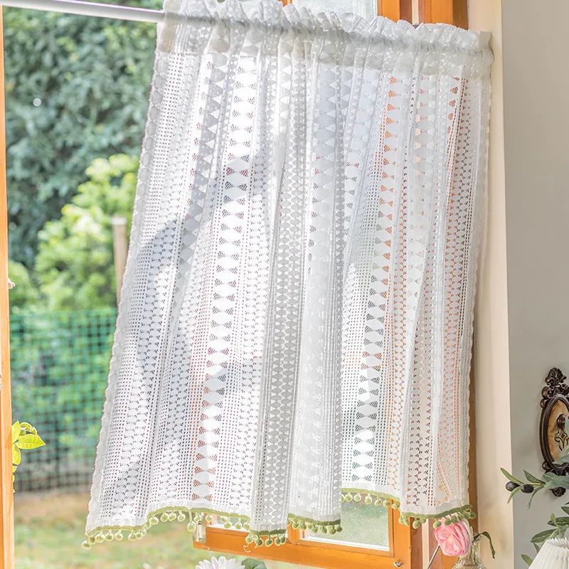 American Lace Gauze Fashion Curtain Door Elegant Curtains Kitchen Partition Korean White Half Short Decoration Rideaux Voilage