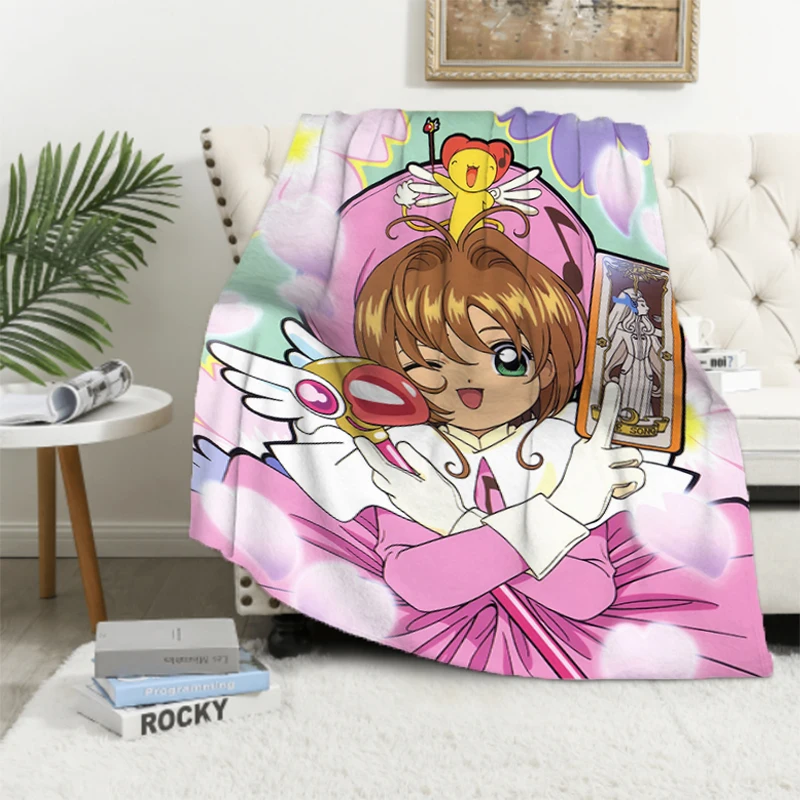 Card Captor Sakura Sofa Blankets for Bed Antistatic Blanket Furry Throw & Throws Double Fluffy Soft Decorative Anime Custom Home