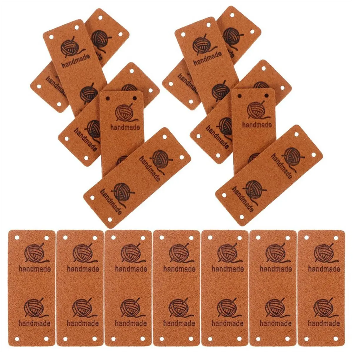 DT38 50Pcs Faux Leather Label Handmade Tag Label Folding Handmade Tags Button with Holes Embossed Tag Embellishment Knit