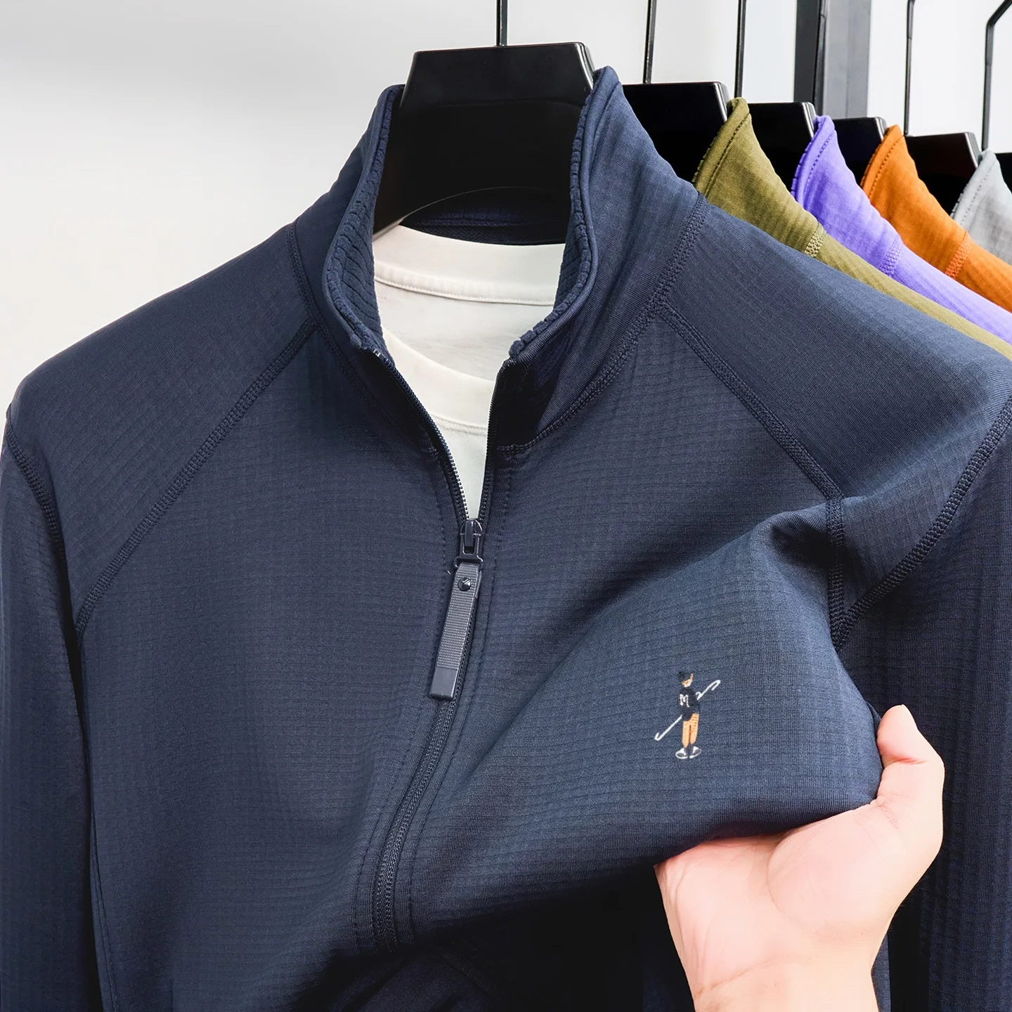 luxury new men's fashion coat brand high-end cartoon character embroidery comfort pocket jacket zipper stand collar casual top