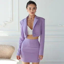 Spring Autumn New Fashion Casual Two Piece Skirt Suit Slim Fit Long Sleeve Jacket Coat With Mini Skirt Set