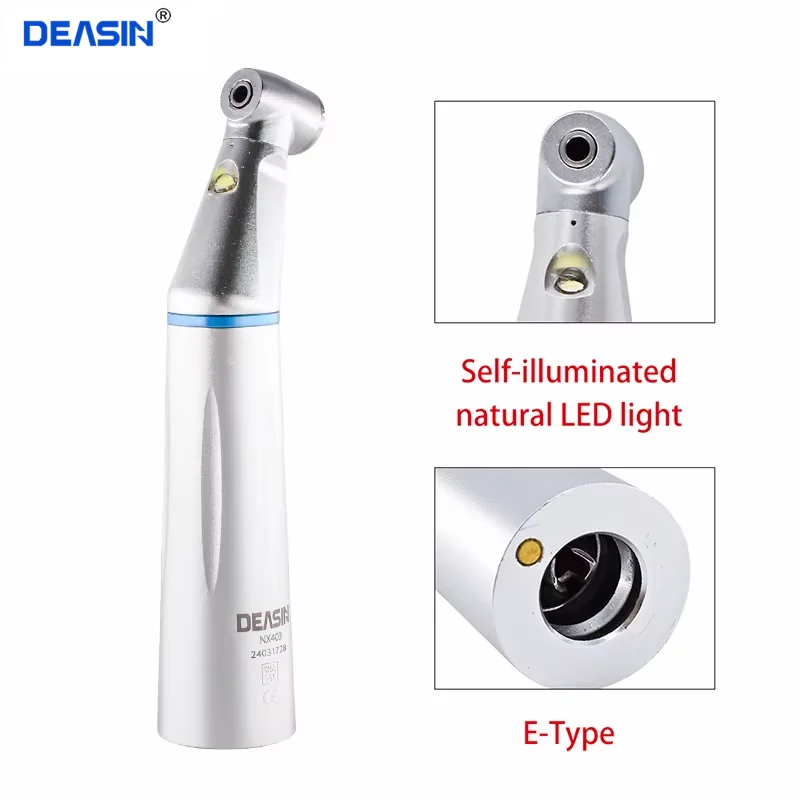 DEASIN Dental E-Type LED Light 1:1 Ratio Contra Angle E-generator Low Speed Handpiece Inner Water Spray Handpiece dentistry