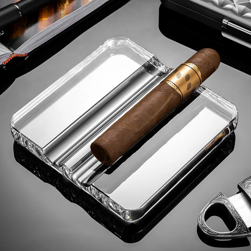 Clear Crystal Glass Cigar Rest Double Slot Cigar Holder Portable Desktop Cigar Accessory for Home Bar Use