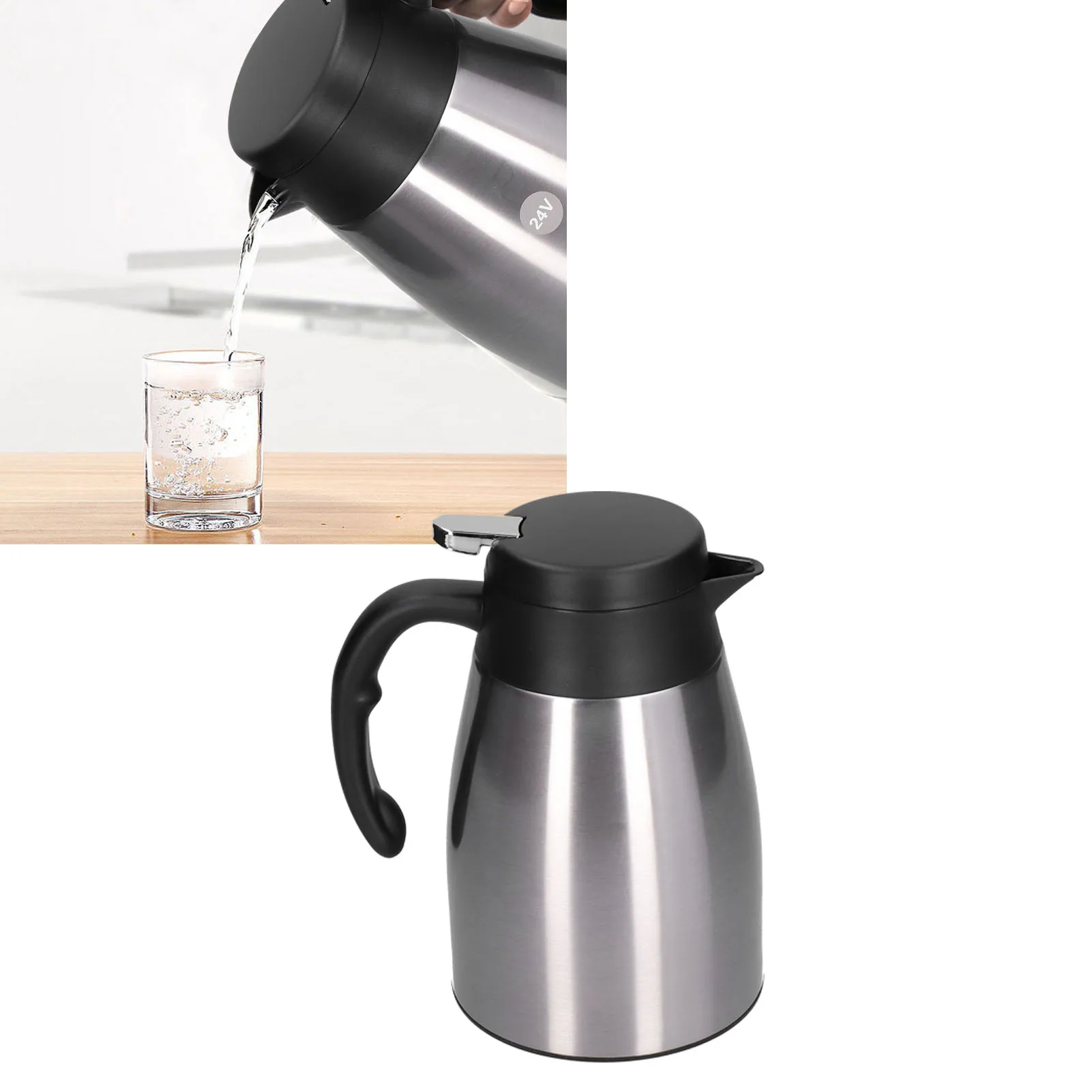 Portable 24V/12V Car Electric Kettle – 1200ml Fast Boiling Stainless Steel Travel Kettle for RV,  Camping – Auto Shut-Off