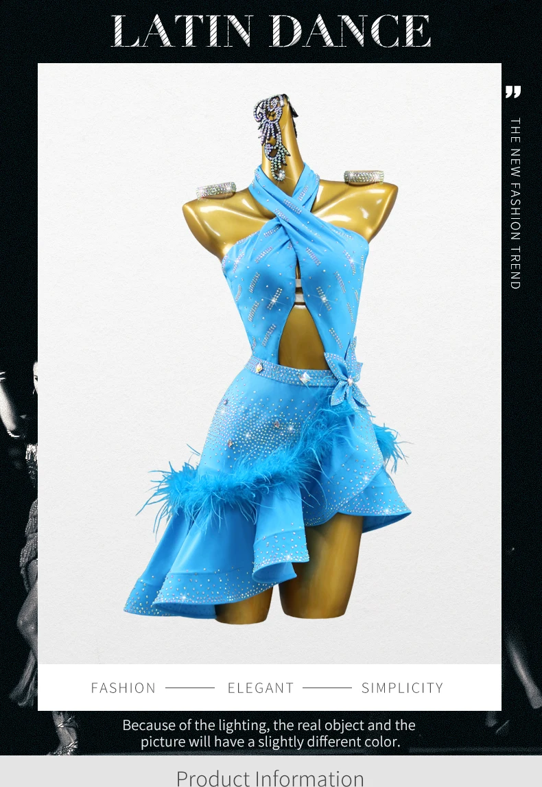 Latein-Tanzkleid für Damen, Ballkleid, Federkostüm, Trainingskleidung, Tanzkostüm für Samba, Tanzbekleidung, Wettbewerbskleid, Rock, Bühnenkleidung. – Detail 2