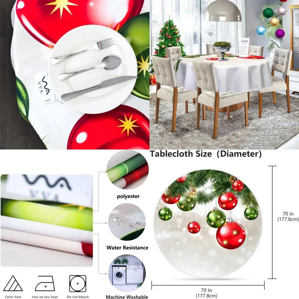 

70 Circular Christmas Tablecloth with Festive New Year & Snowflakes for Holiday Dinners