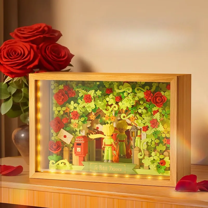 Novo pequeno príncipe blocos de construção abismo espelho moldura da foto construção acessórios desktop montagem quebra-cabeça brinquedo modelo presente