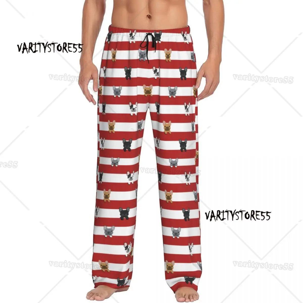 

Пижамные штаны с красными полосками и принтом французского бульдога для мужчин, одежда для сна для щенков и домашних животных, низ с карманами