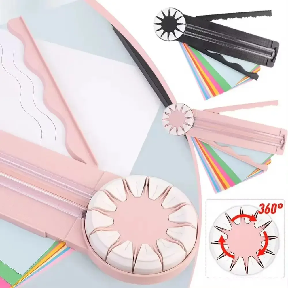 360° Rotating Head 12 in 1 Paper Cutter Smooth Cutting with Anti Slip Pad Manual Paper Cutter Plastic Multiple Cutting Patterns