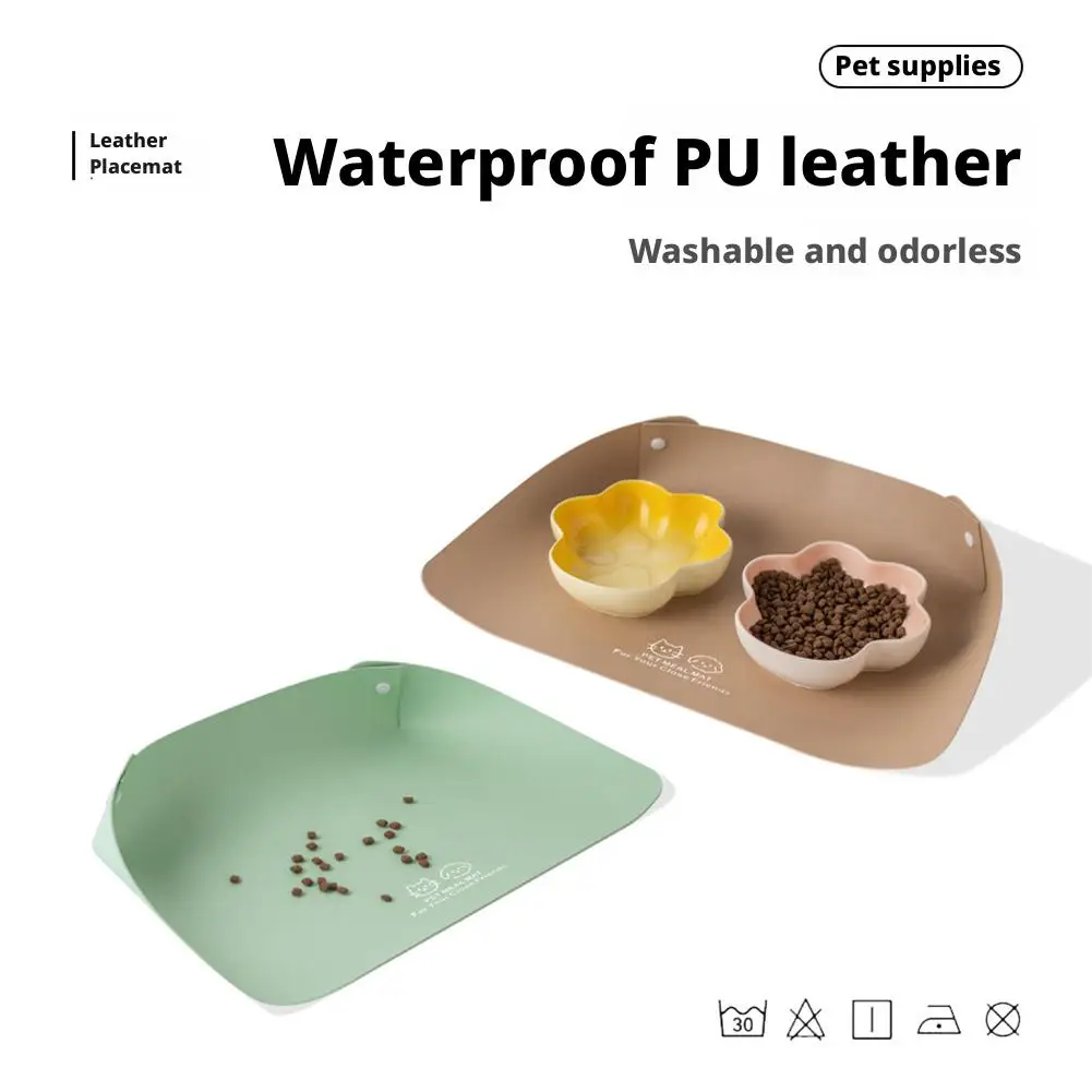 Pet Placemat Nonspill Easy to Clean Foldable Cat Dog Feeding Mat leather Non-slip Waterproof Pet Mat Heightened half enclosure