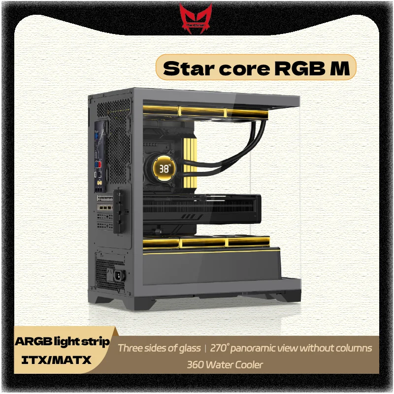 MANTISMAN Star Core RGB PC Gaming Case MATX/ATX/ITX Three Sided Glass 360 Water Cooler Desktop Computer Case Gabinete Gamer