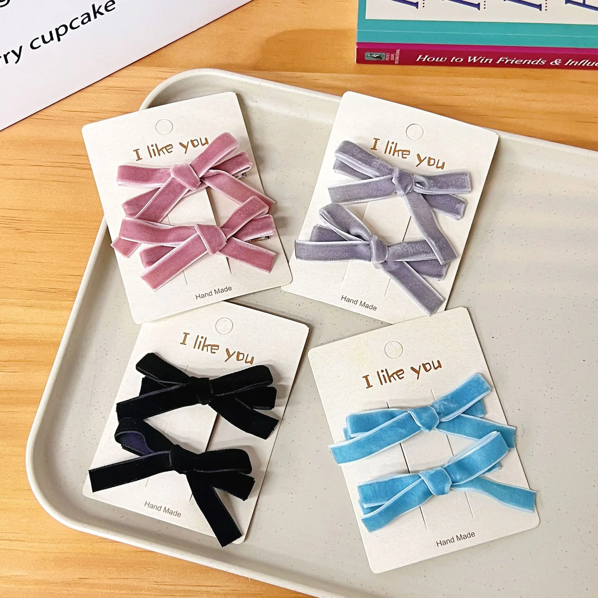 2PC Korean Style Velvet Bow Hairpin Set Solid Color Simple Hairgrip for Girls & Women Vintage Hair Clips Accessory