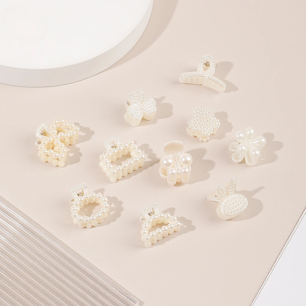 White Mini Pearl Hair Claw Women Girls Plastic Geometric Flower Crab Claw Clip Small Hairpins Hair Crab Girls Hair Briads Tools