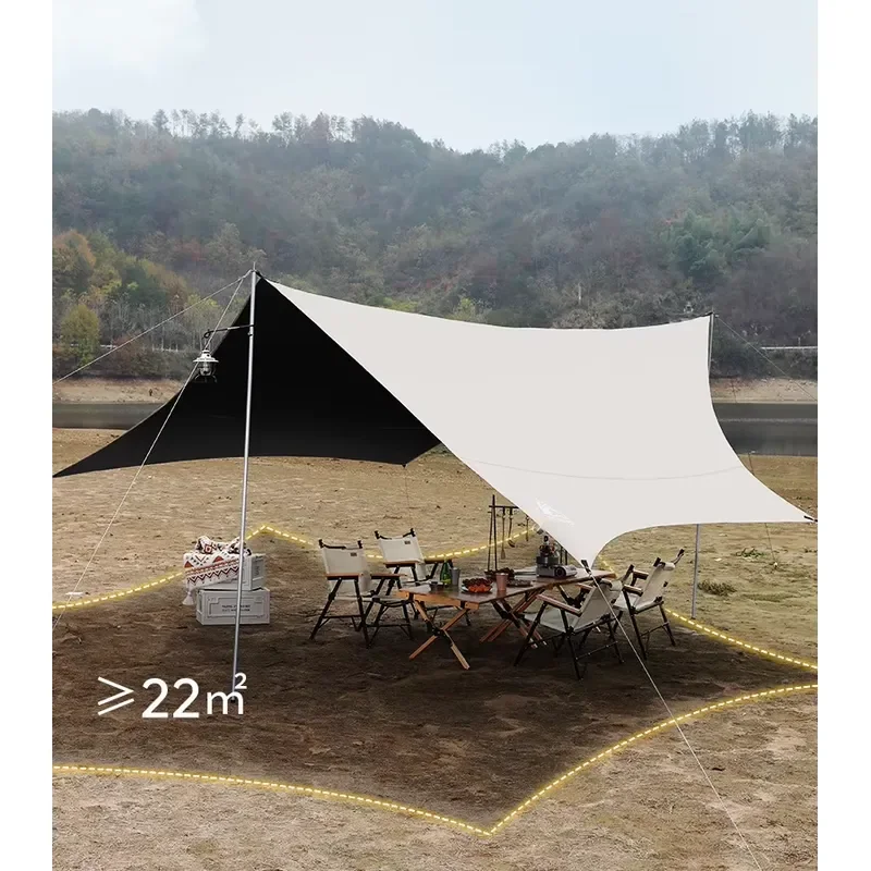 Large Black Coating Rain Fly Camping Tarp Waterproof Hexagonal Lightweight Backpacking Rain Tarp Shelter for Hiking Outdoor