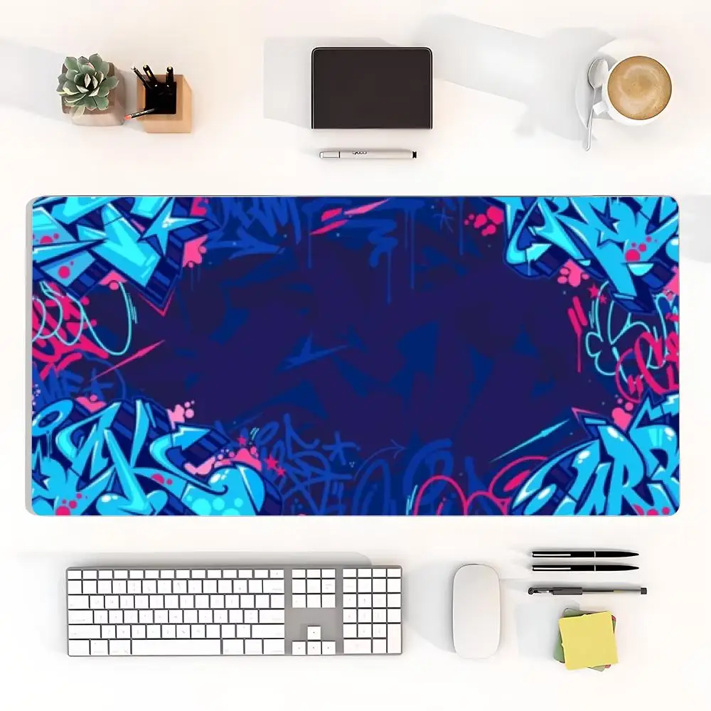 Playmat Large Size Street Abstract Graffiti Grunge Fluid Paint Texture Non Slip Mousepad Table Mat For Laptop Games Desk