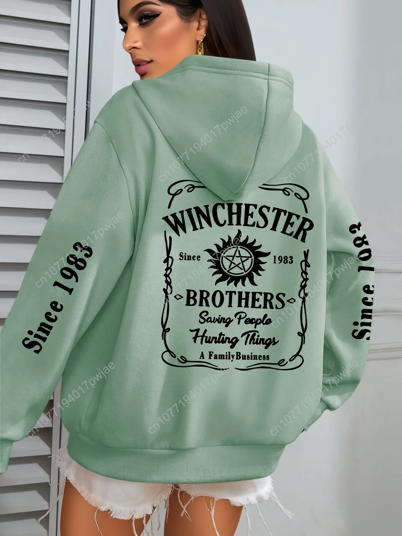 [Sudadera con cappuccio casual] Felpa con cappuccio casual taglie forti dei fratelli Winchester |   Maniche lunghe, design unico con stampa slogan per l'autunno/inverno