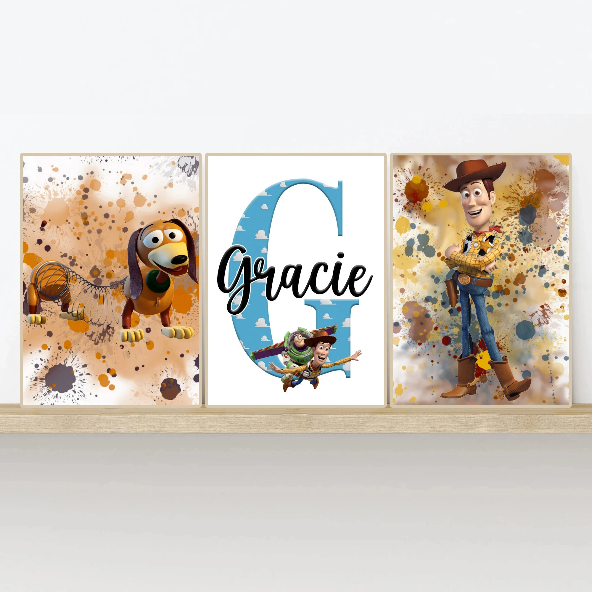 Disney's Toy Story Paint Splash Prints With Customisable Name Print Woody Buzz Jessie Personalised Prints Home Decor Wall Art