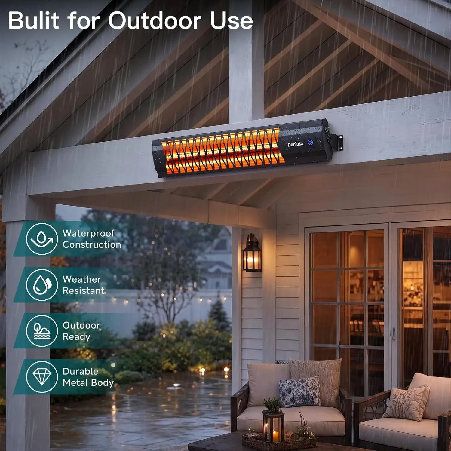 Outdoor Heater for Patio, 1500W Wall-Mounted Heater, Patio Heaters for Outdoor Use, Waterproof, Carbon Fiber Tube, for Backyard