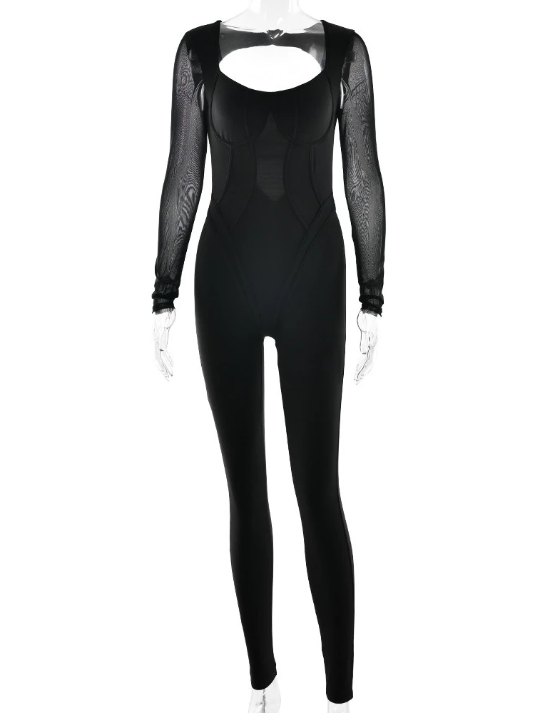 جمبسوت مثير بأكمام طويلة بدون ظهر من XIAOTANG جمبسوت نسائي أنيق بياقة مربعة مخطط ونحيف للياقة البدنية جمبسوت للسيدات #6