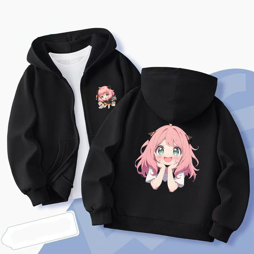 Children Coat Anime Spy X Family Zipper Style Hoodies Girls Boys Age 3-12 Kids Black Pink purple Long Sleeves Autumn Clothing