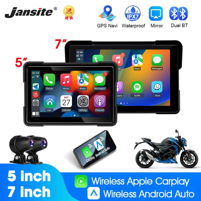 5/7 Inch Carplay For Mortorcycle GPS Navigation Dual Lens Recording Mirror Link Bluetooth 5.0 Wireless Moto Carplay Display