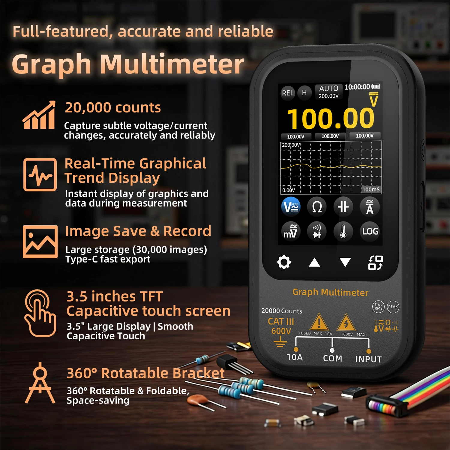 BISDE S700 Digital Multimeter Voltage Waveform Recording Temperature Testing Current, The Screen Can Be Rotated For Display