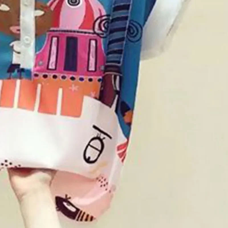 2025 Moda elegante Harajuku Slim Fit Abbigliamento donna Allentato Casual All Match Top Donna Patchwork Bottone Manica corta Blusa