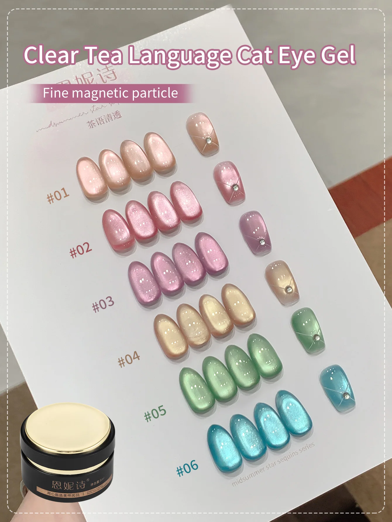 5ml Tea language Clear Transparent Cat Magnetic Gel Nail Polish, Holographic Semi Permanent Soak off UV Nail Art Varnish Glue