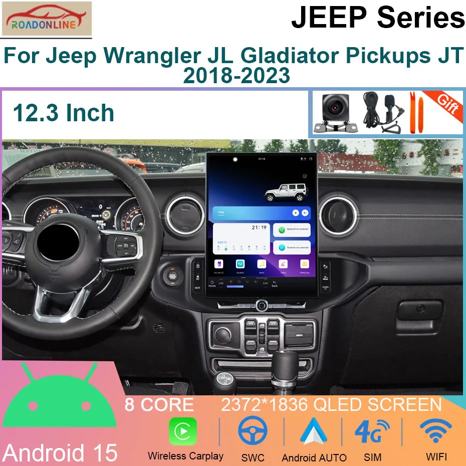 

16.2 INCH Android 15 Car Radio For Jeep Wrangler JL Gladiator Pickups JT 2018-2023 Multimedia Video Carplay Navigation Head Unit