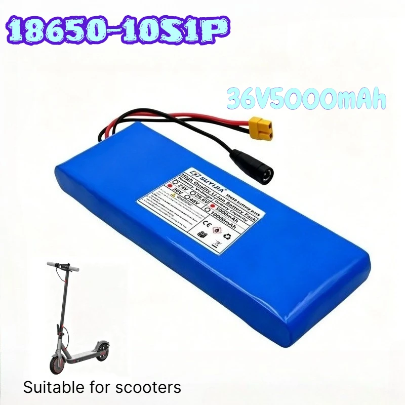10S1P 18650 36V5000mAh Li-ion Rechargeable Battery Pack with 500W Battery Management System for Electric Scooters