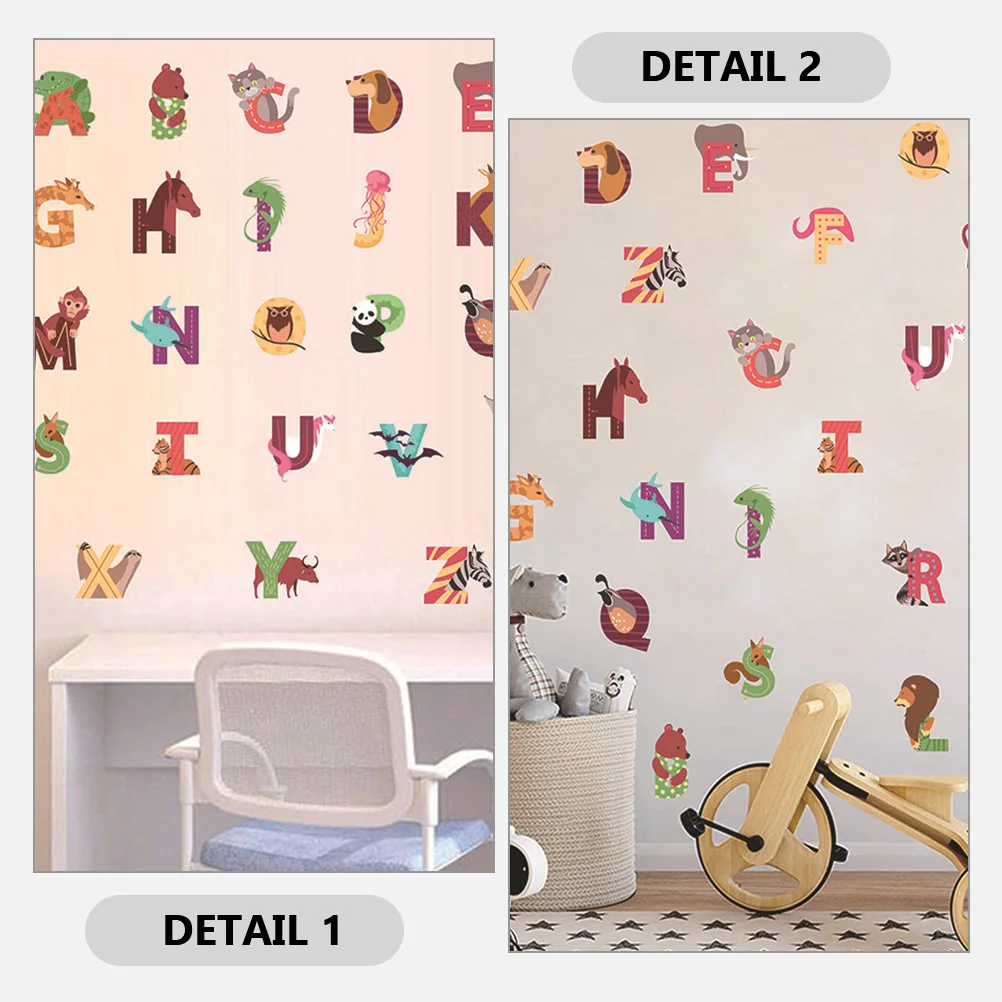

1 Set Alphabet Wall Sticker Pvc Cartoon Animal Design Bedroom Wall Decal Educational Room Decor Self-Adhesive Learning